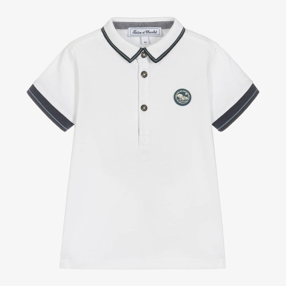 Tartine et Chocolat - Boys White Cotton Logo Polo Shirt | Childrensalon
