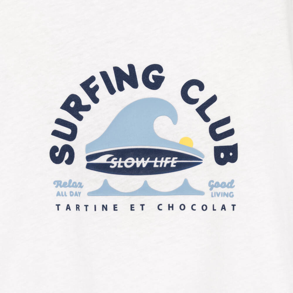 Tartine et Chocolat-Boys White Cotton Surf Print T-Shirt | Childrensalon Outlet