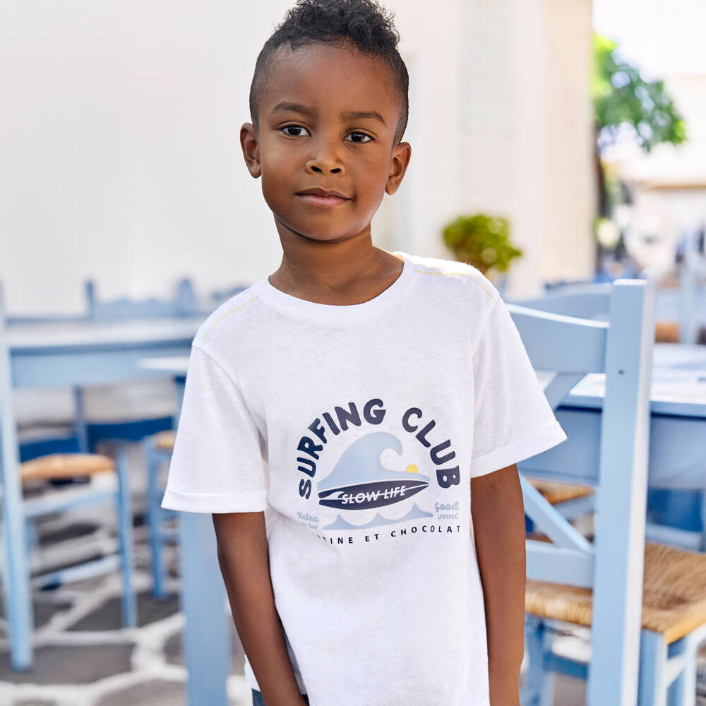 Tartine et Chocolat-Boys White Cotton Surf Print T-Shirt | Childrensalon Outlet