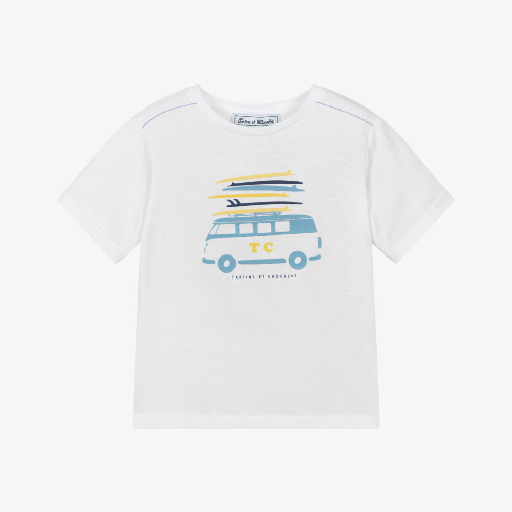 Tartine et Chocolat-Белая футболка для серфинга для мальчиков | Childrensalon Outlet