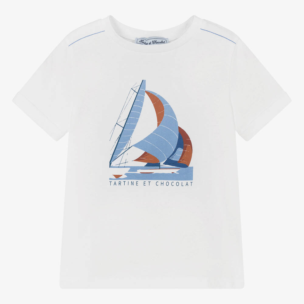 Tartine et Chocolat-Boys White Cotton Yacht T-Shirt | Childrensalon Outlet