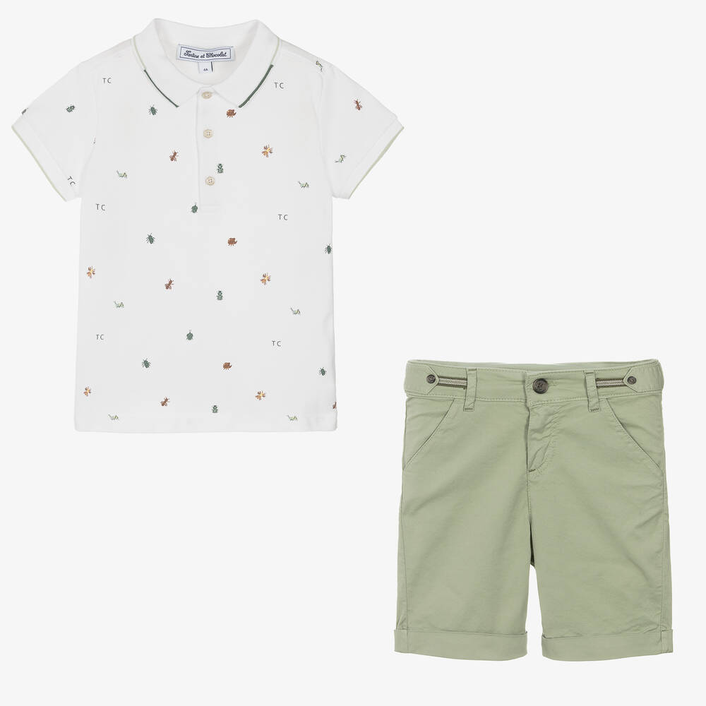 Tartine et Chocolat-Boys White & Green Shorts Set | Childrensalon Outlet