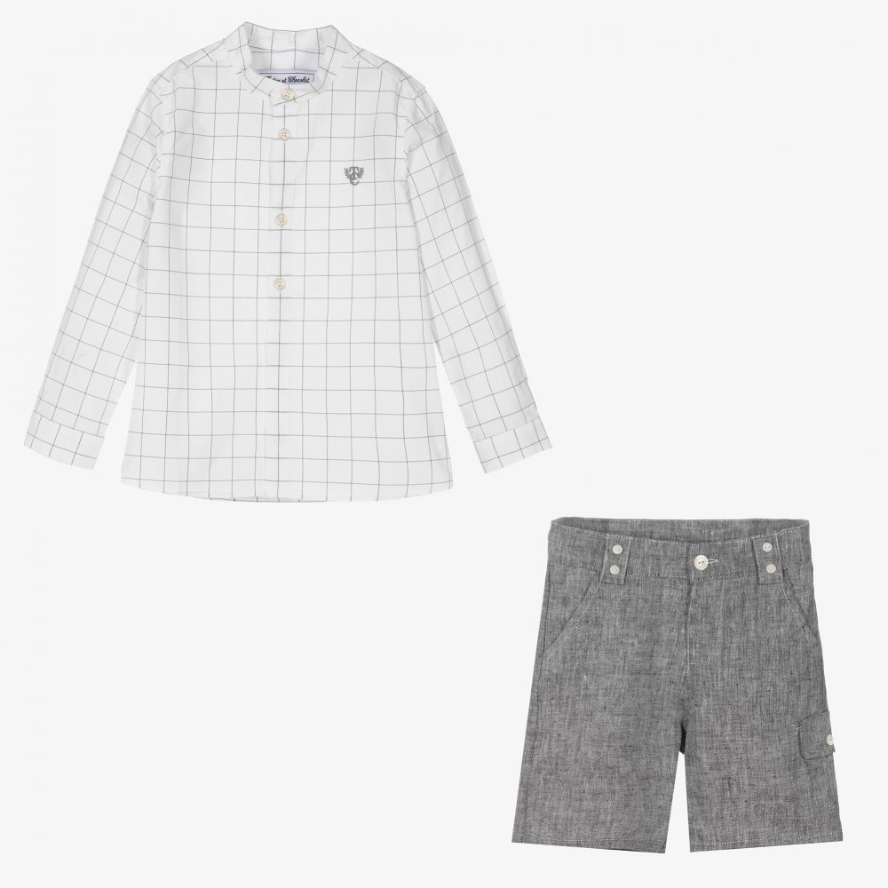 Tartine et Chocolat-Белая рубашка и серые шорты для мальчиков | Childrensalon Outlet