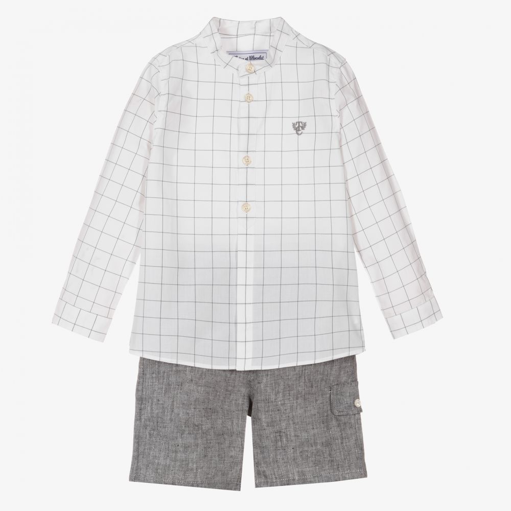 Tartine et Chocolat - Boys White & Grey Shorts Set | Childrensalon