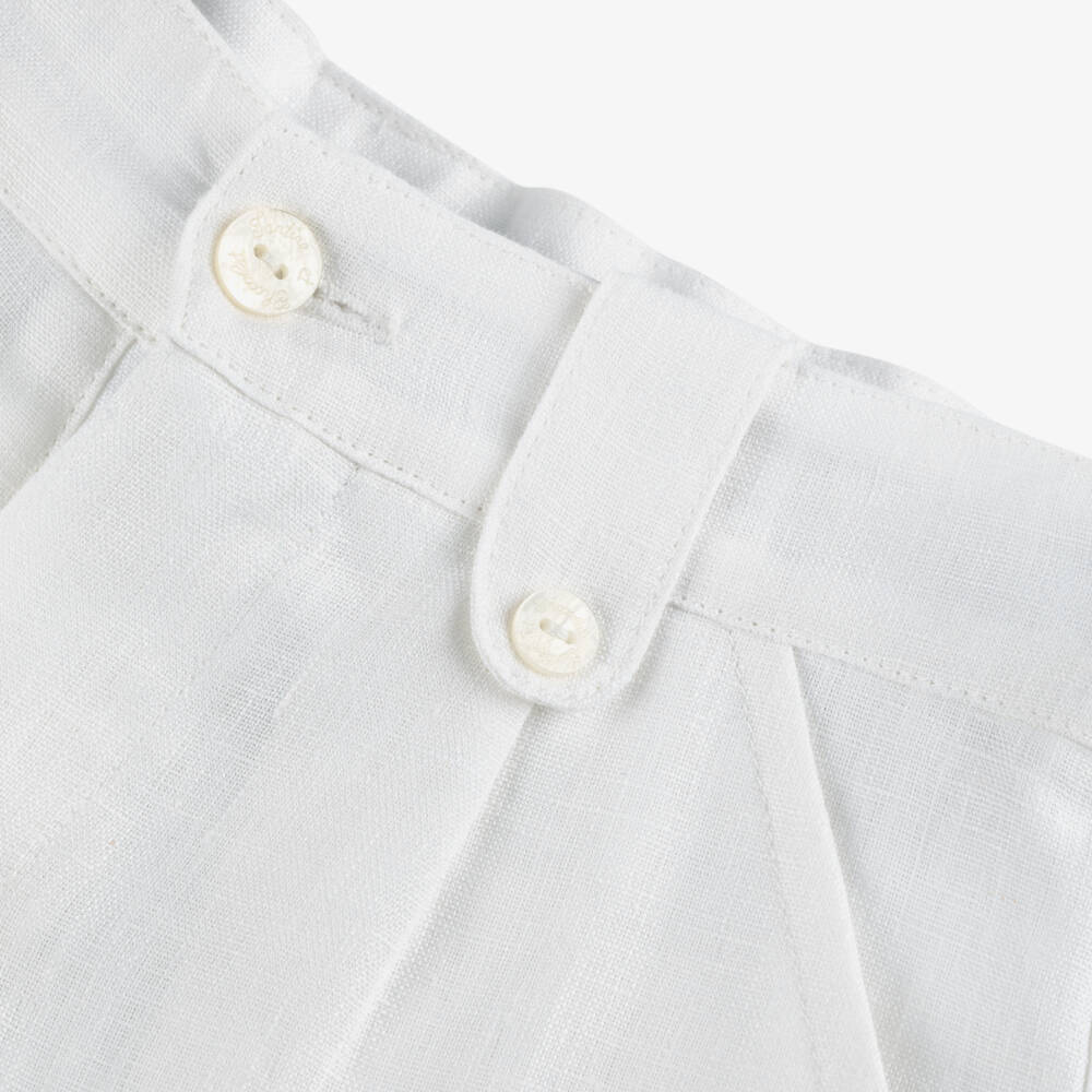 Tartine et Chocolat-Boys White Linen Shorts with Buttoned Tabs | Childrensalon Outlet