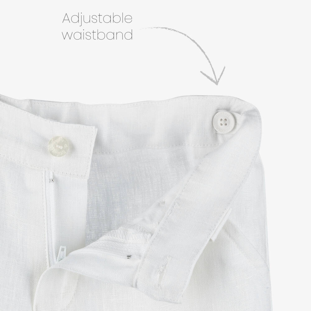 Tartine et Chocolat-Boys White Linen Shorts with Buttoned Tabs | Childrensalon Outlet
