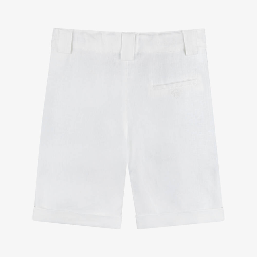Tartine et Chocolat-Boys White Linen Shorts with Buttoned Tabs | Childrensalon Outlet