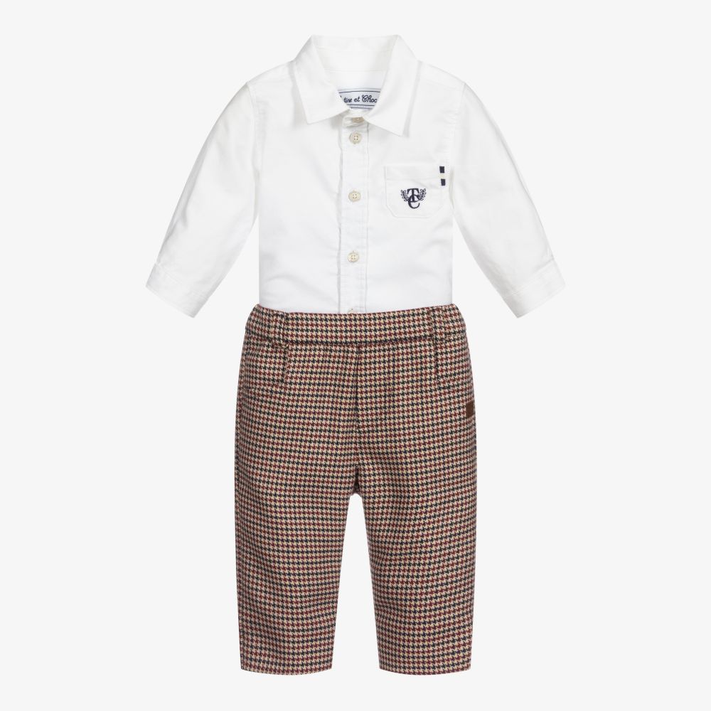 Tartine et Chocolat - Boys White & Red Trouser Set | Childrensalon