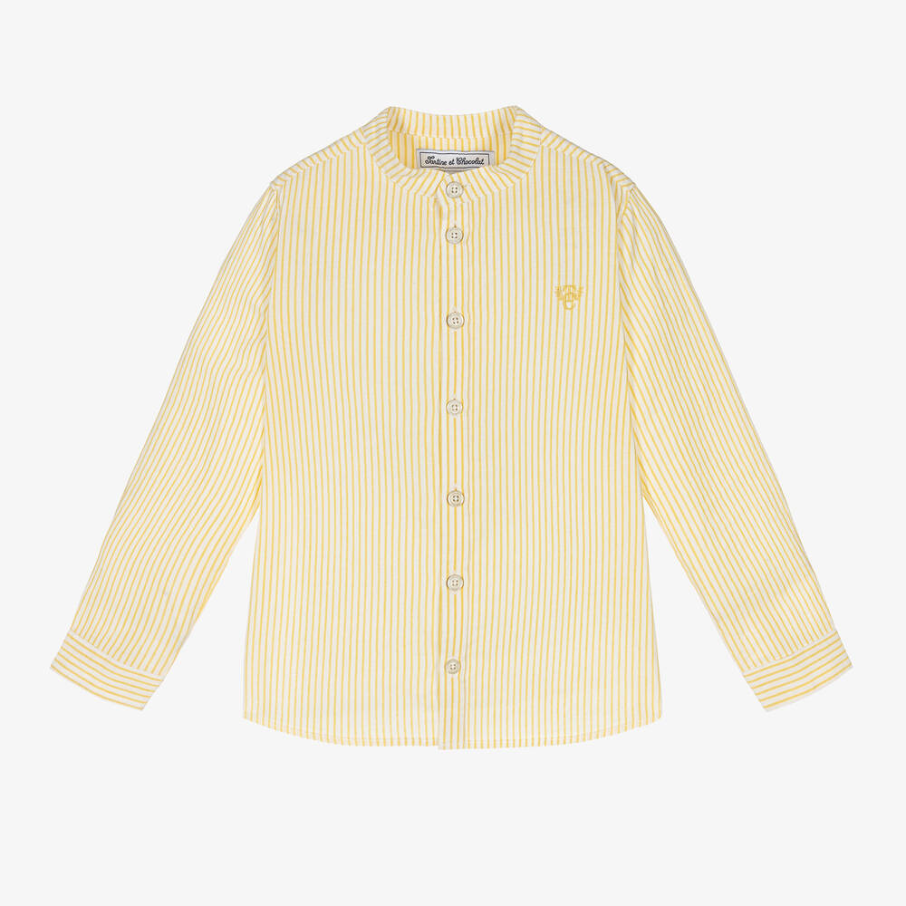 Tartine et Chocolat - Boys Yellow Cotton Striped Shirt | Childrensalon