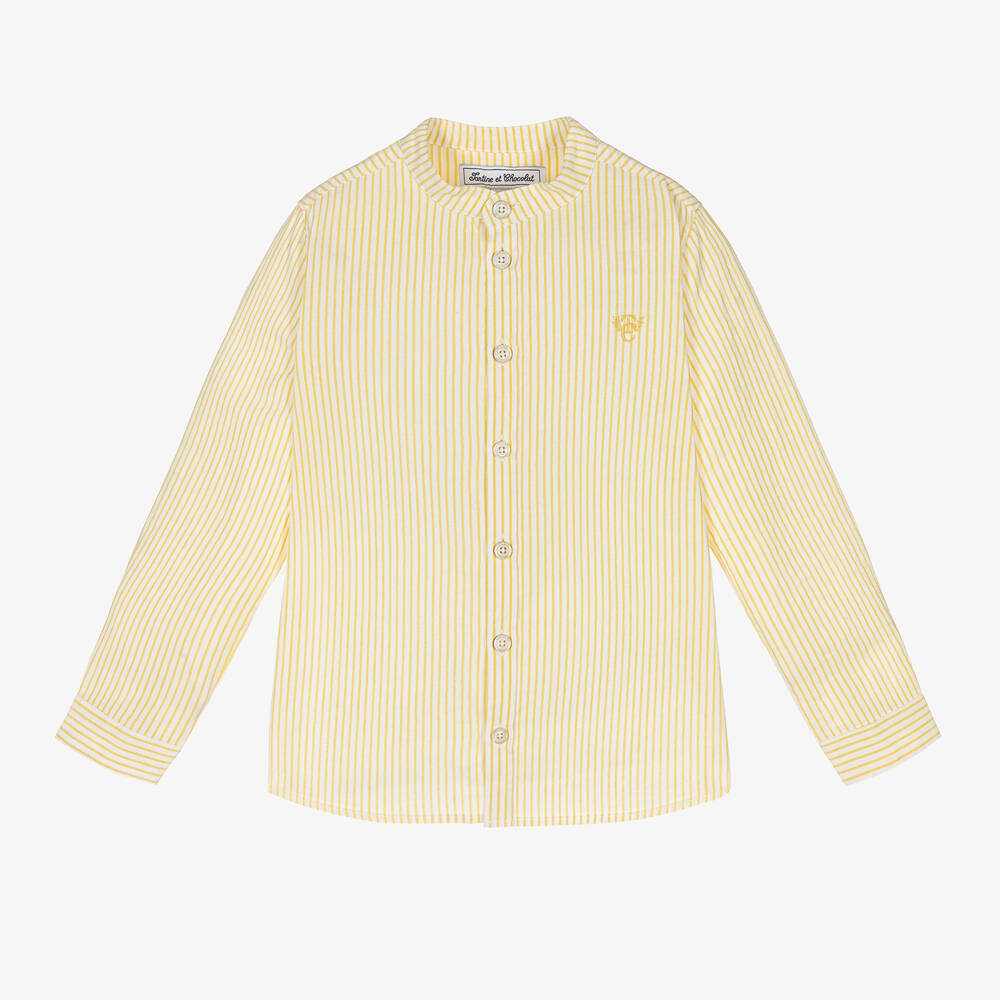 Tartine et Chocolat-Boys Yellow Cotton Striped Shirt | Childrensalon Outlet