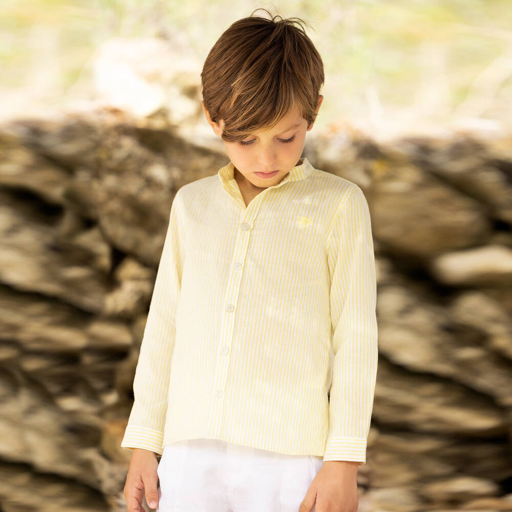 Tartine et Chocolat-قميص قطن مقلم لون أبيض وأصفر للأولاد | Childrensalon Outlet