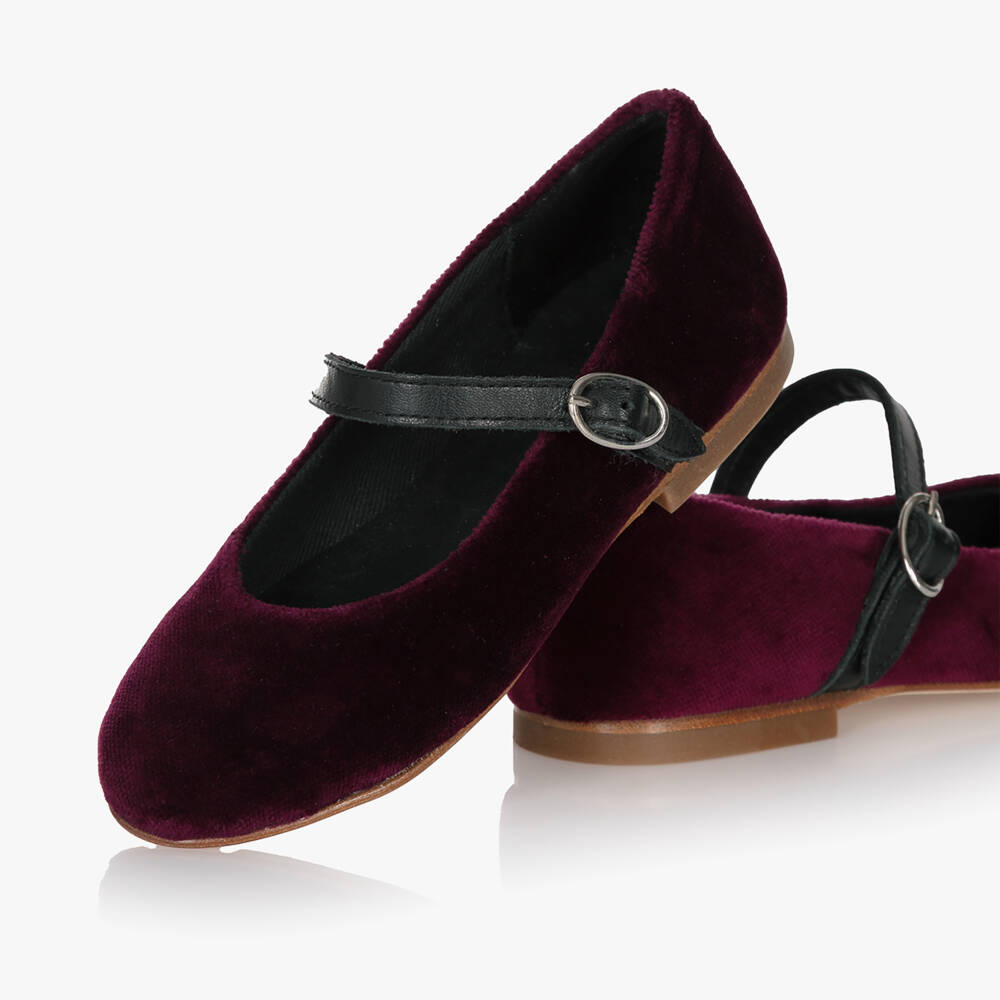 Tartine et Chocolat-Burgundy Velour Bar Shoes | Childrensalon Outlet