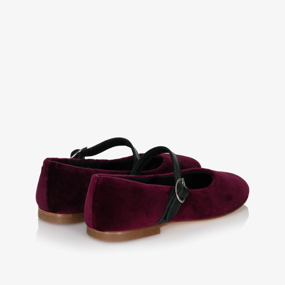 Tartine et Chocolat-Burgundy Velour Bar Shoes | Childrensalon Outlet