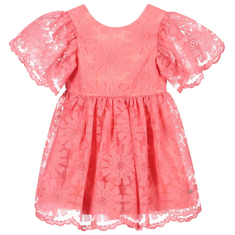 Tartine et Chocolat - Coral Pink Floral Dress  | Childrensalon