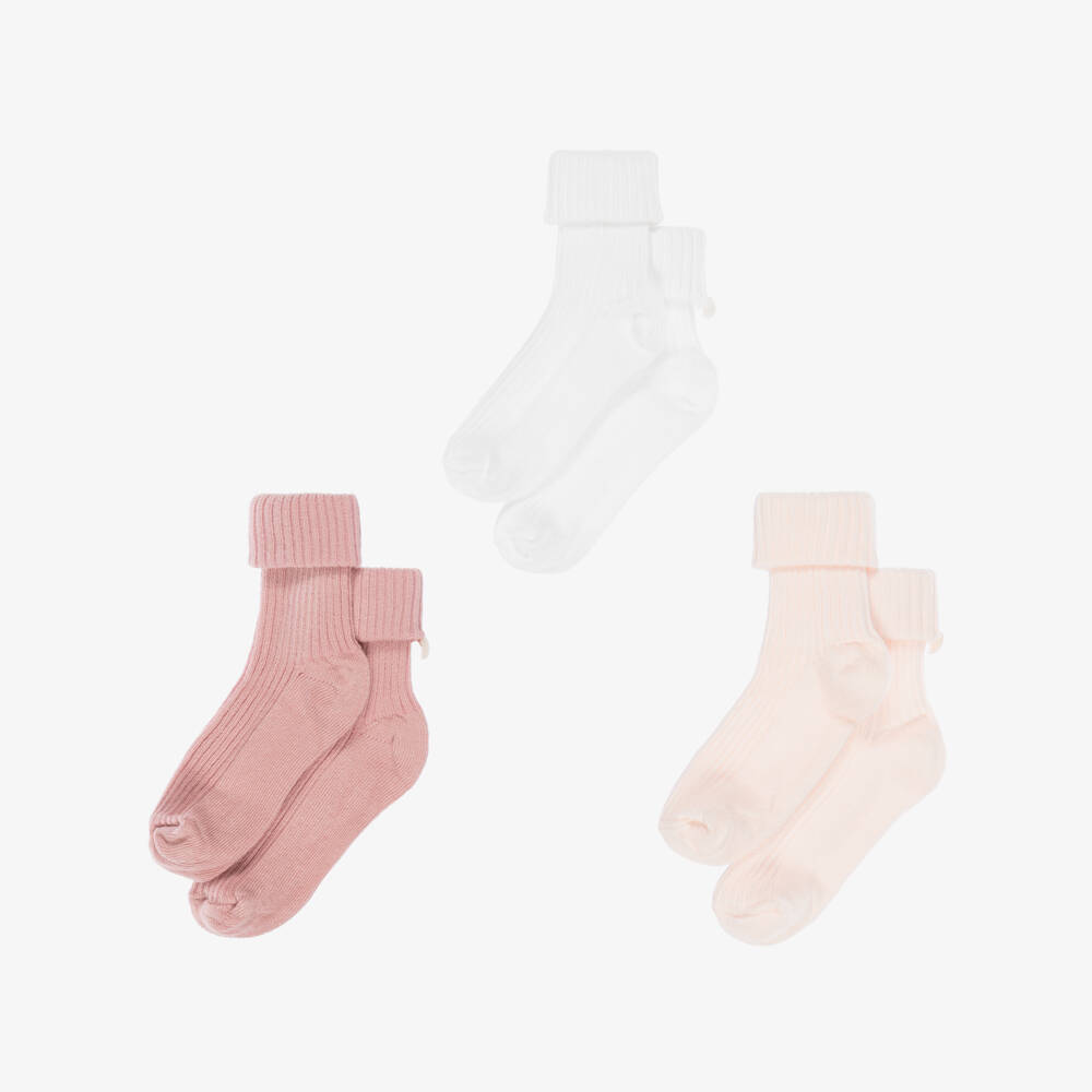 Tartine et Chocolat-Dusky Pink, Pale Pink & Ivory Cotton Baby Socks (3 Pack) | Childrensalon Outlet