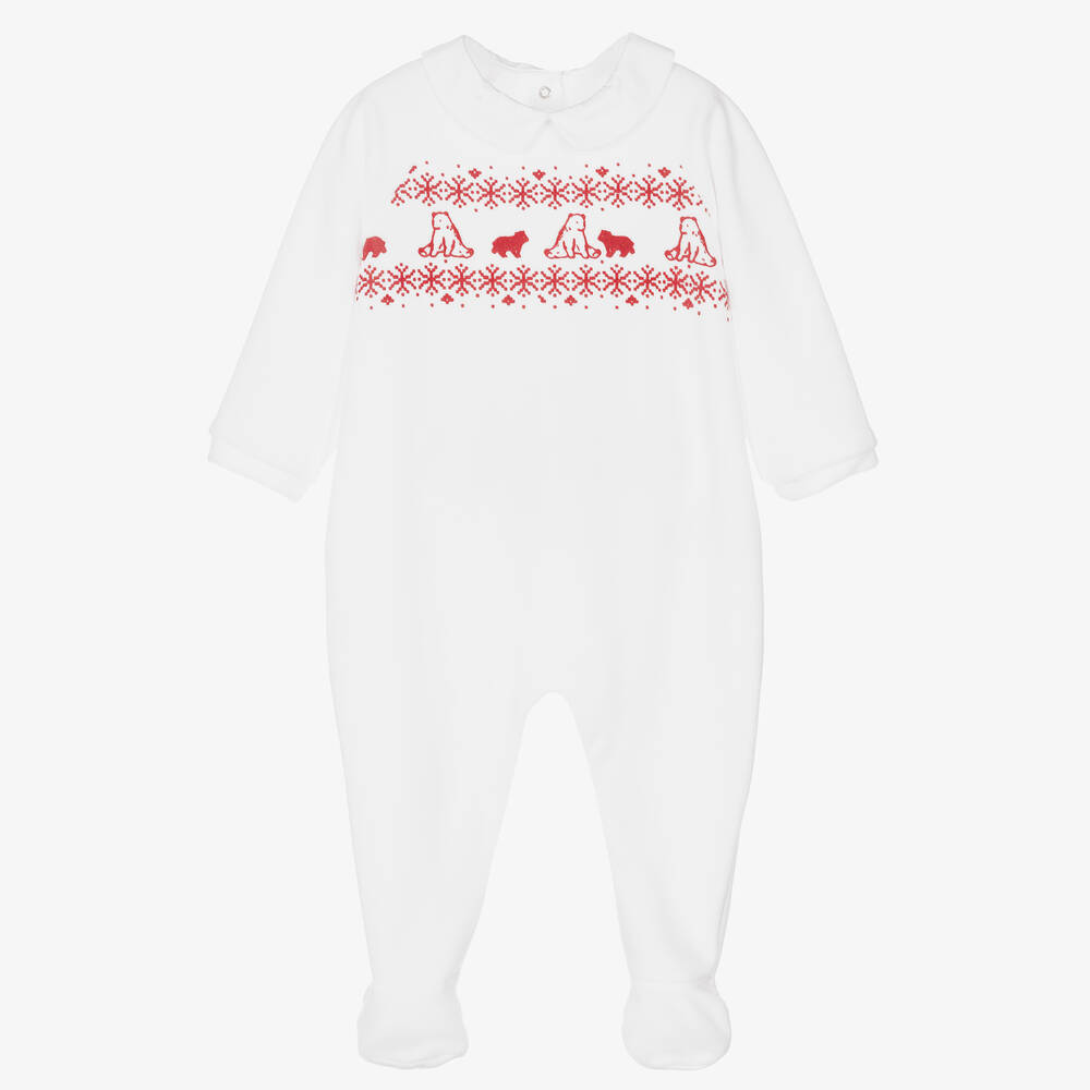 Tartine et Chocolat-Festive White Velour Babygrow | Childrensalon Outlet
