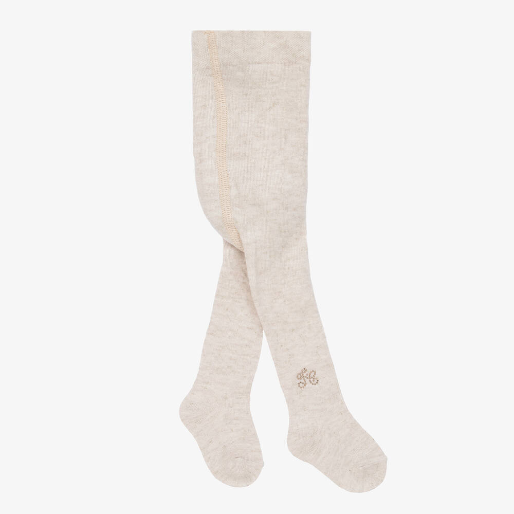 Tartine et Chocolat - Girls Beige Glitter Knitted Tights | Childrensalon