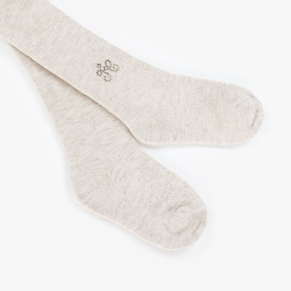 Tartine et Chocolat-Girls Beige Marl Glitter Tights | Childrensalon Outlet