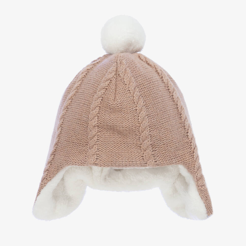 Tartine et Chocolat-Girls Beige Pom-Pom Knit Hat | Childrensalon Outlet