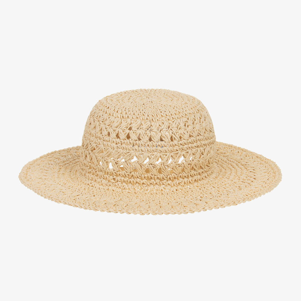 Tartine et Chocolat-Girls Beige Straw Sun Hat | Childrensalon Outlet