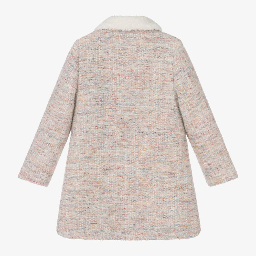 Tartine et Chocolat-Girls Beige Tweed Overcoat | Childrensalon Outlet