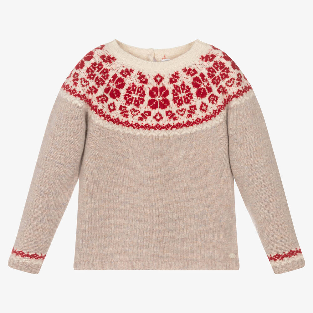 Tartine et Chocolat - Girls Beige Wool Sweater | Childrensalon