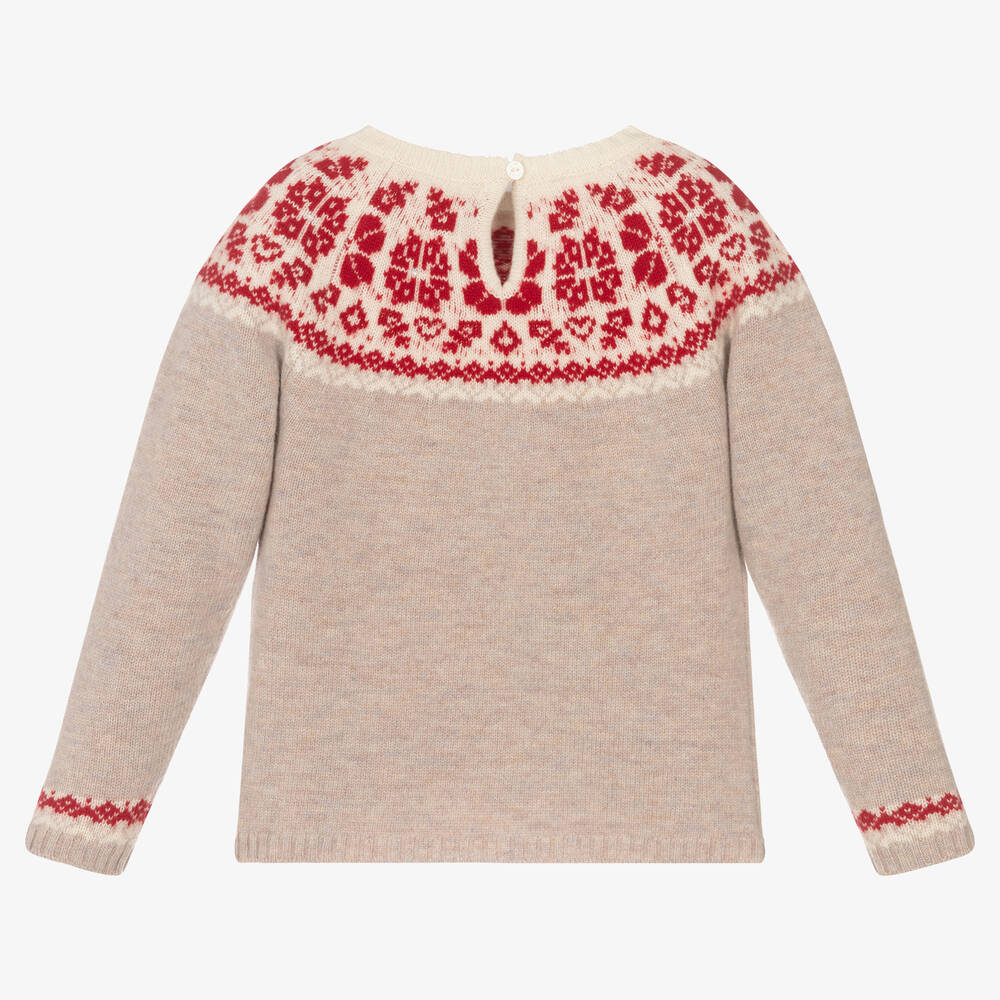 Tartine et Chocolat-Girls Beige Wool Sweater | Childrensalon Outlet