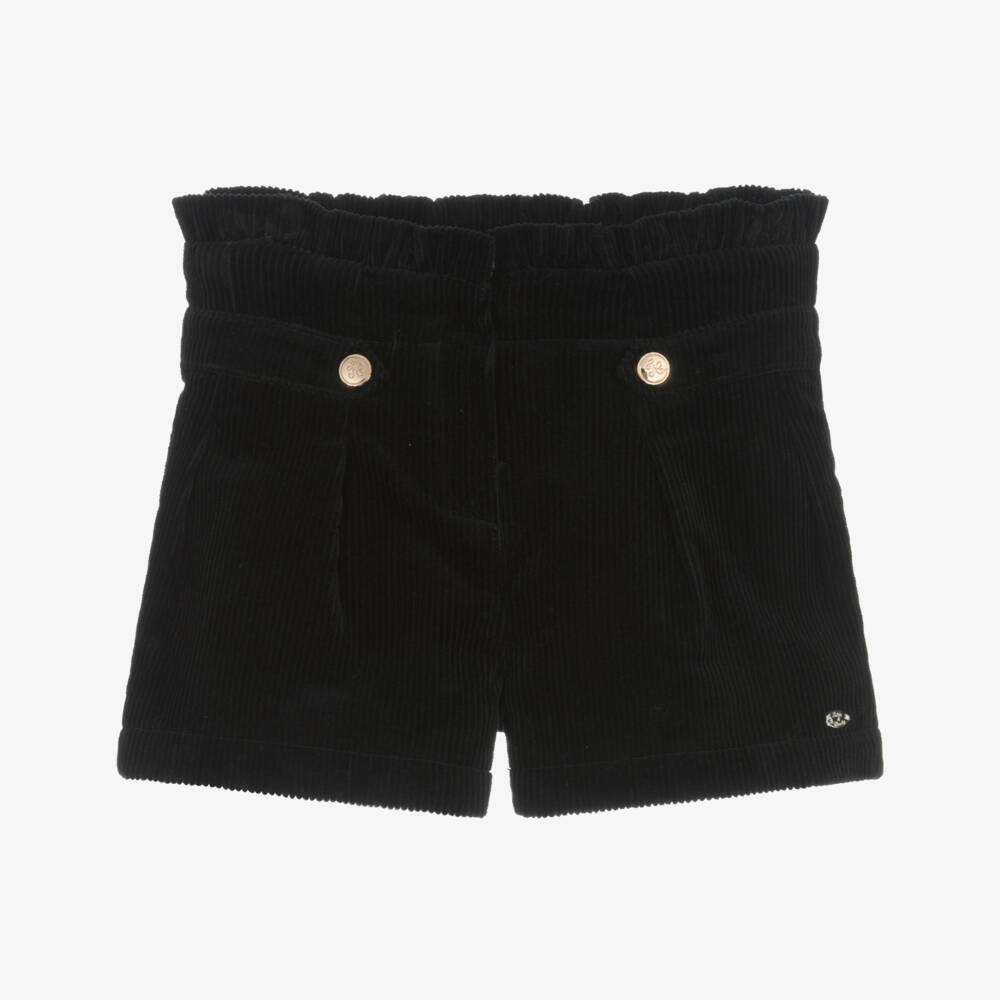 Tartine et Chocolat-Girls Black Corduroy Shorts with Frilled Waist | Childrensalon Outlet