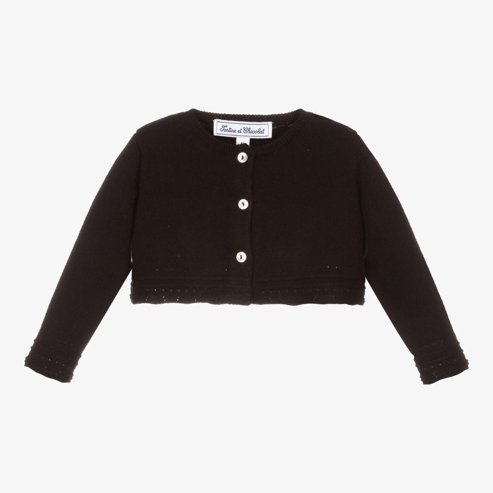 Tartine et Chocolat Girls Black Knitted Cardigan Childrensalon Outlet