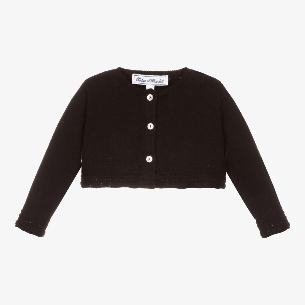 Tartine et Chocolat - Girls Black Knitted Cardigan | Childrensalon