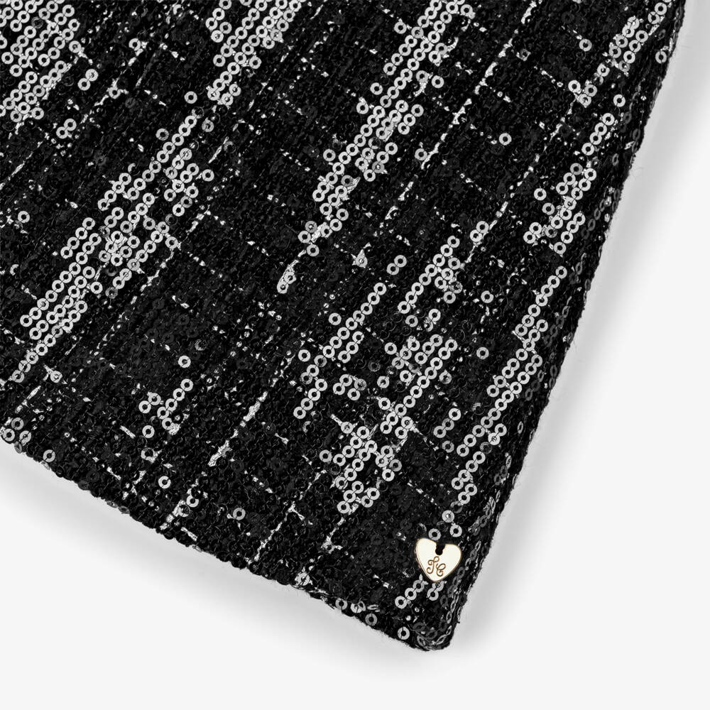 Tartine et Chocolat-Girls Black Sequinned Tweed Dress with Ivory Lace Collar | Childrensalon Outlet