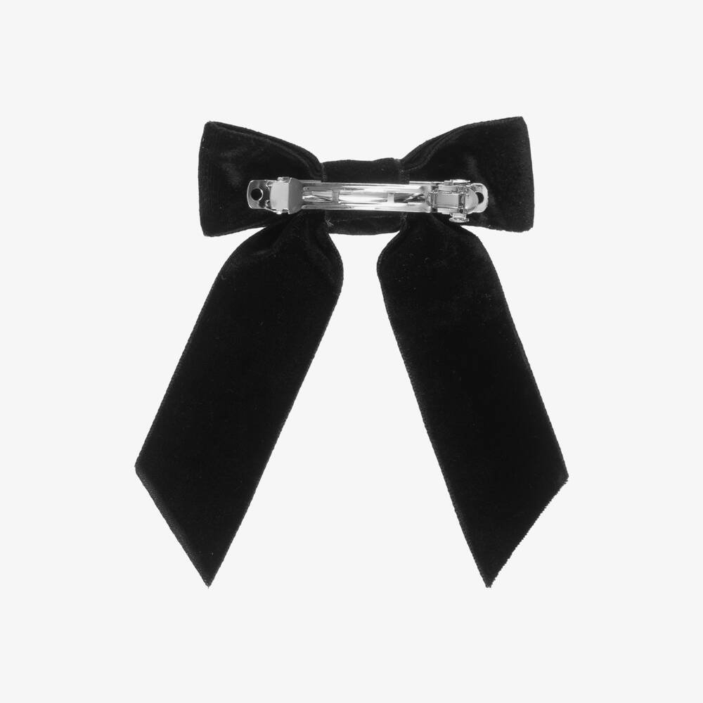 Tartine et Chocolat-Girls Black Velvet & Diamanté Bow Hair Clip (13cm) | Childrensalon Outlet