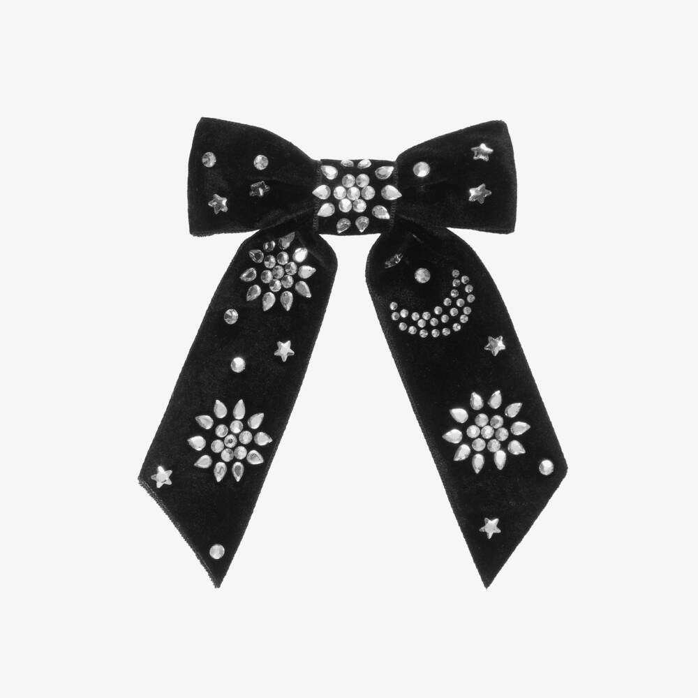 Tartine et Chocolat-Girls Black Velvet & Diamanté Bow Hair Clip (13cm) | Childrensalon Outlet