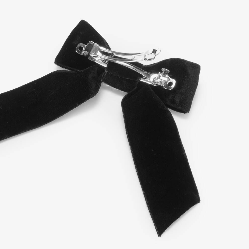 Tartine et Chocolat-Girls Black Velvet & Diamanté Bow Hair Clip (13cm) | Childrensalon Outlet