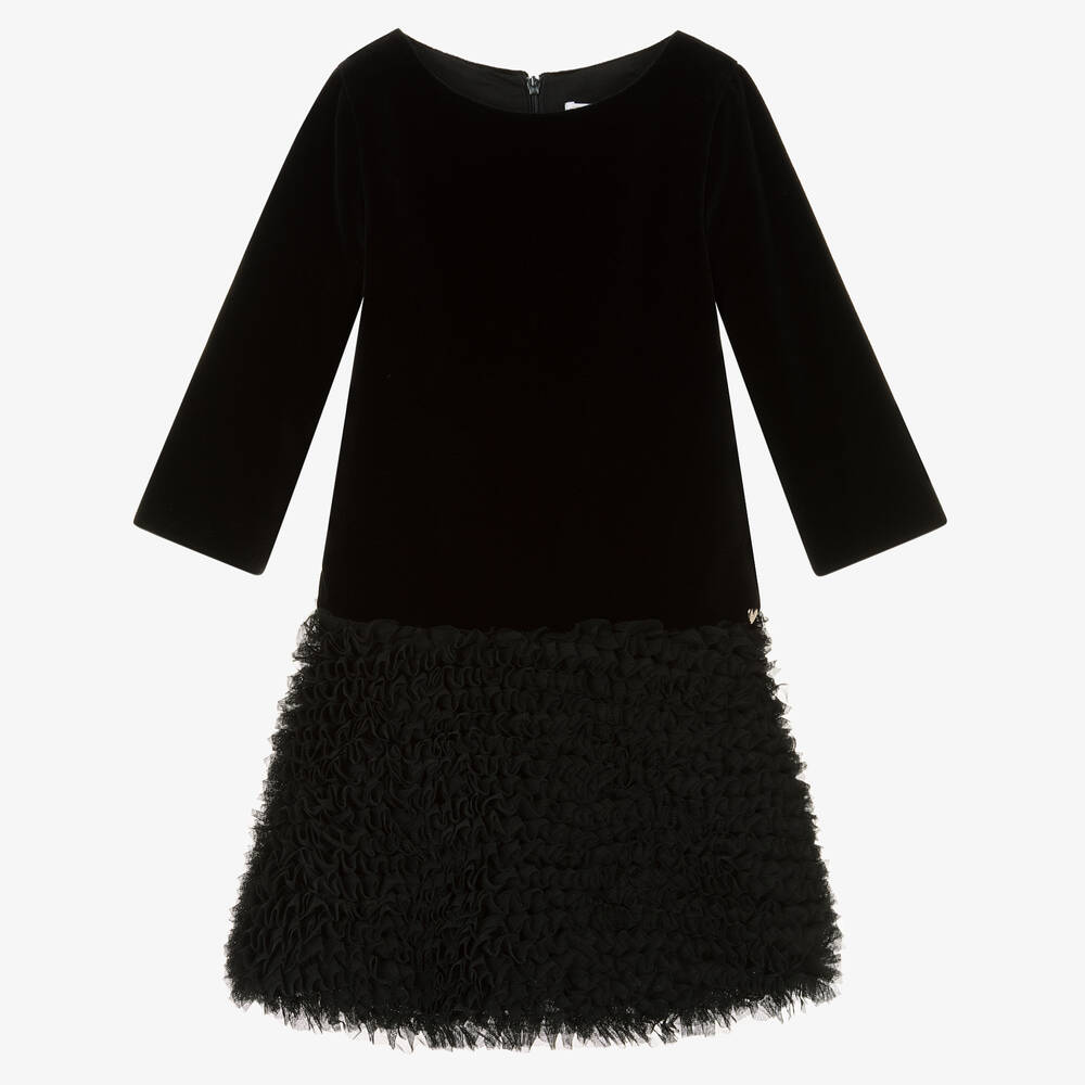 Tartine et Chocolat - Girls Black Velvet & Tulle Dress | Childrensalon