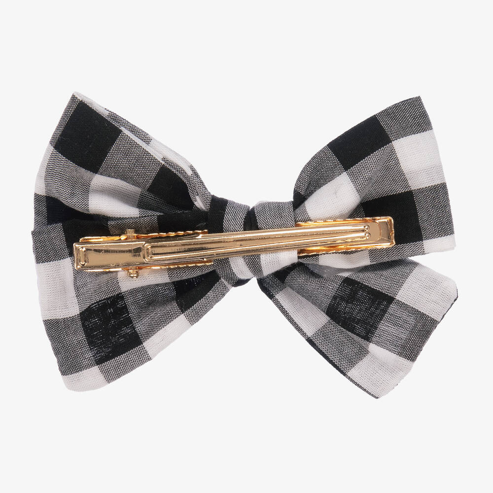 Tartine et Chocolat-Girls Black & White Gingham Hair Clip (8cm) | Childrensalon Outlet