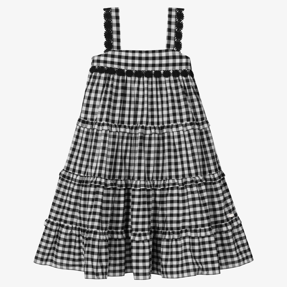 Tartine et Chocolat - Girls Black & White Gingham Tiered Dress | Childrensalon