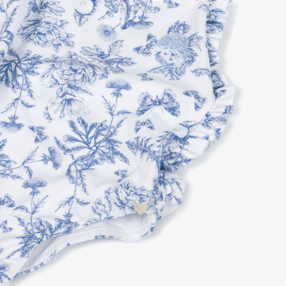 Tartine et Chocolat-مايوه أزرق بناتي بنقشة نباتية مع كشكشات | Childrensalon Outlet