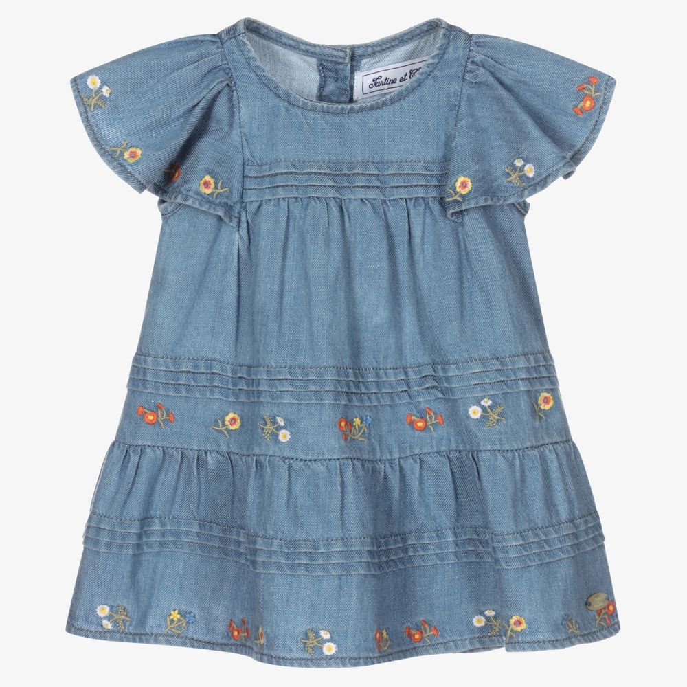 Tartine et Chocolat - Girls Blue Chambray Dress | Childrensalon