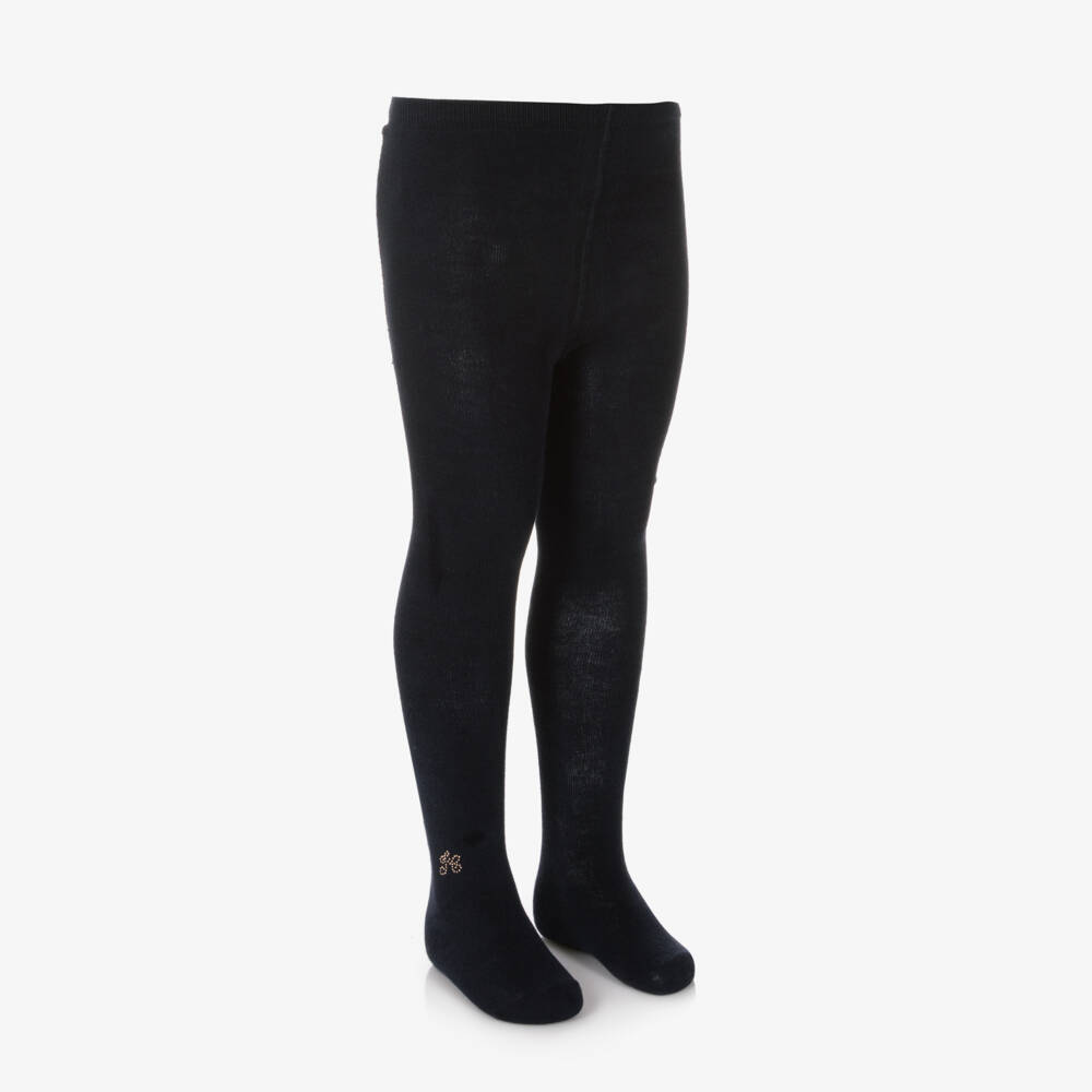 Tartine et Chocolat-Girls Blue Cotton Blend Tights | Childrensalon Outlet