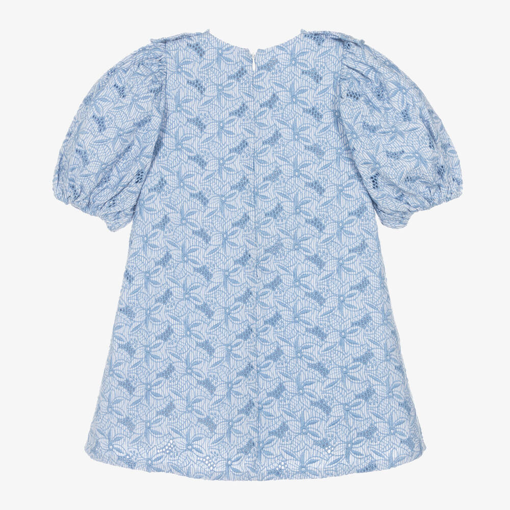 Tartine et Chocolat-فستان برودوري قطن لون أزرق | Childrensalon Outlet