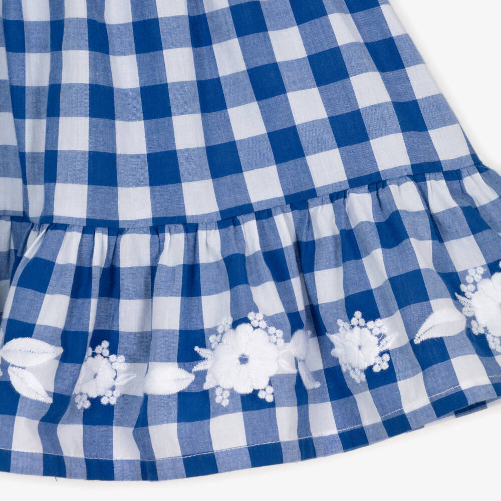 Tartine et Chocolat-Girls Blue Cotton Gingham Dress with Embroidery | Childrensalon Outlet