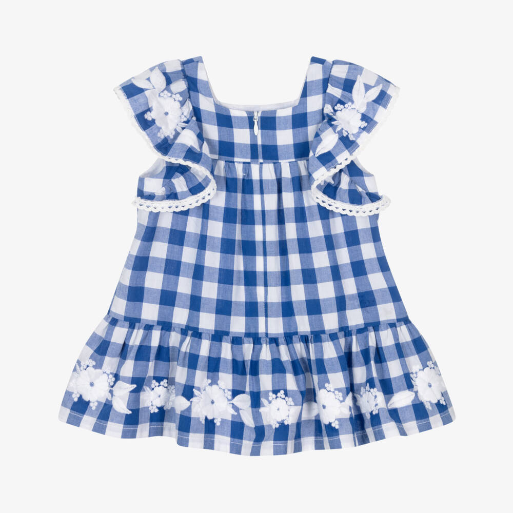 Tartine et Chocolat-Girls Blue Cotton Gingham Dress with Embroidery | Childrensalon Outlet