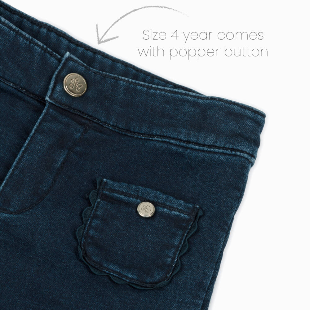 Tartine et Chocolat-Girls Blue Denim Jeans with Patch Pockets | Childrensalon Outlet