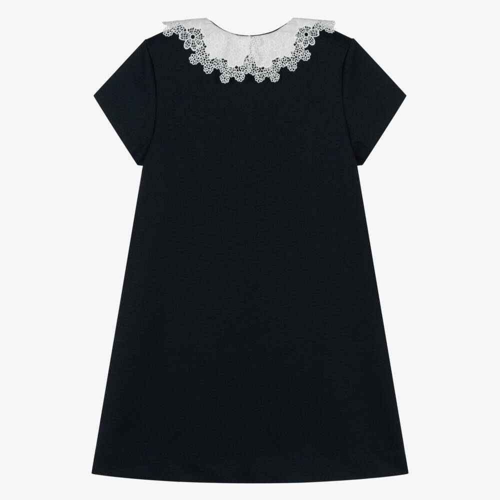 Tartine et Chocolat-Girls Blue Dress with Lace Collar | Childrensalon Outlet