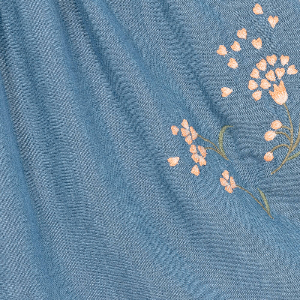 Tartine et Chocolat-Girls Blue Embroidered Chambray Dress | Childrensalon Outlet