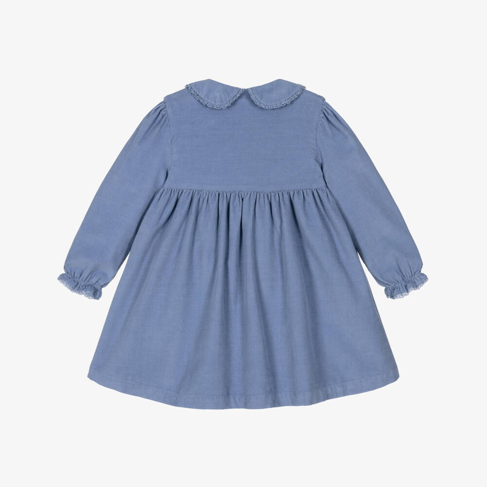 Tartine et Chocolat-Платье из синего вельвета с вышивкой для девочек | Childrensalon Outlet