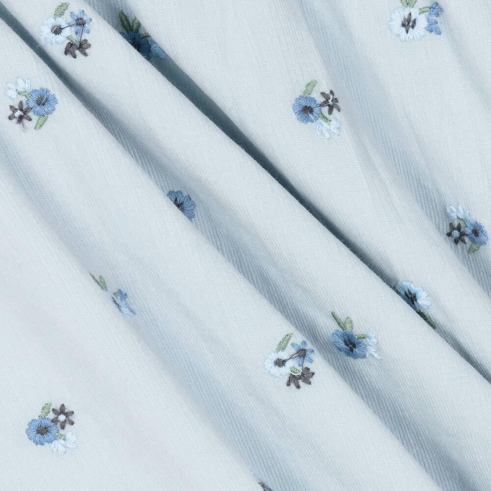 Tartine et Chocolat-Голубое платье из тонкого вельвета с вышивкой | Childrensalon Outlet