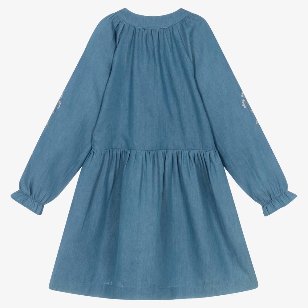 Tartine et Chocolat-Girls Blue Floral Chambray Dress | Childrensalon Outlet
