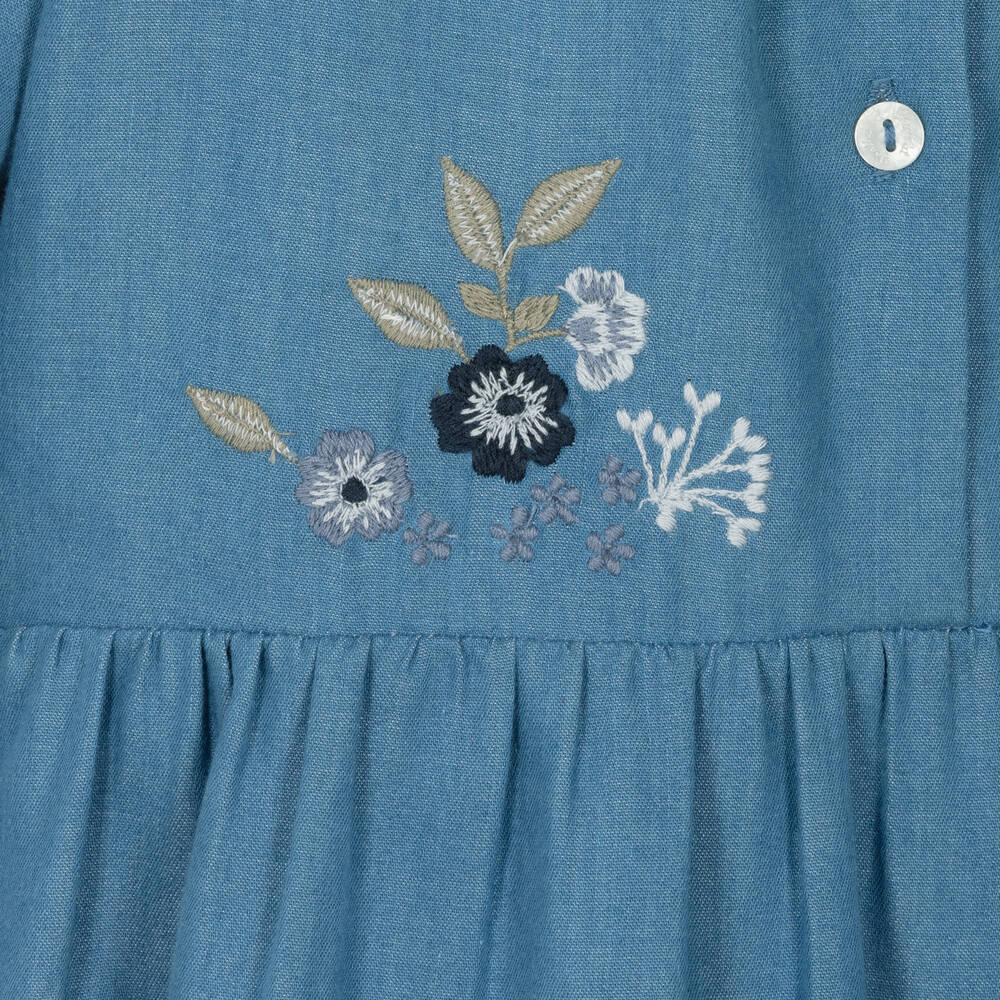 Tartine et Chocolat-Girls Blue Floral Chambray Dress | Childrensalon Outlet